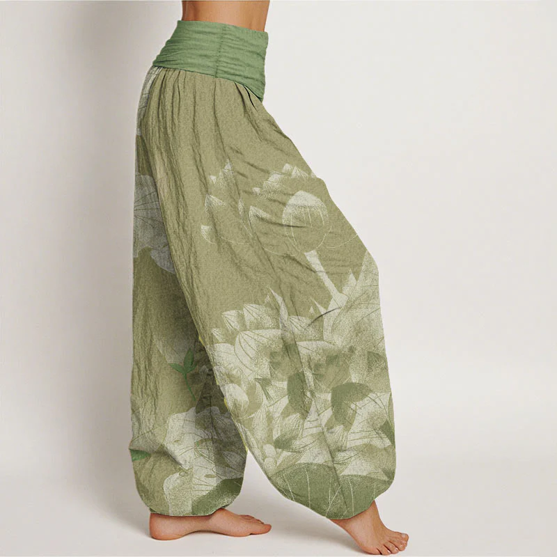 Pantaloni harem da donna con elastico in vita, in cotone rosa e bianco, con Buddha Stones - Image 10