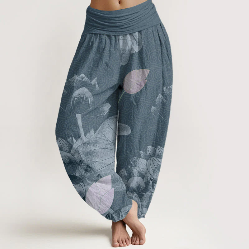 Pantaloni harem da donna con elastico in vita, in cotone rosa e bianco, con Buddha Stones - Image 5