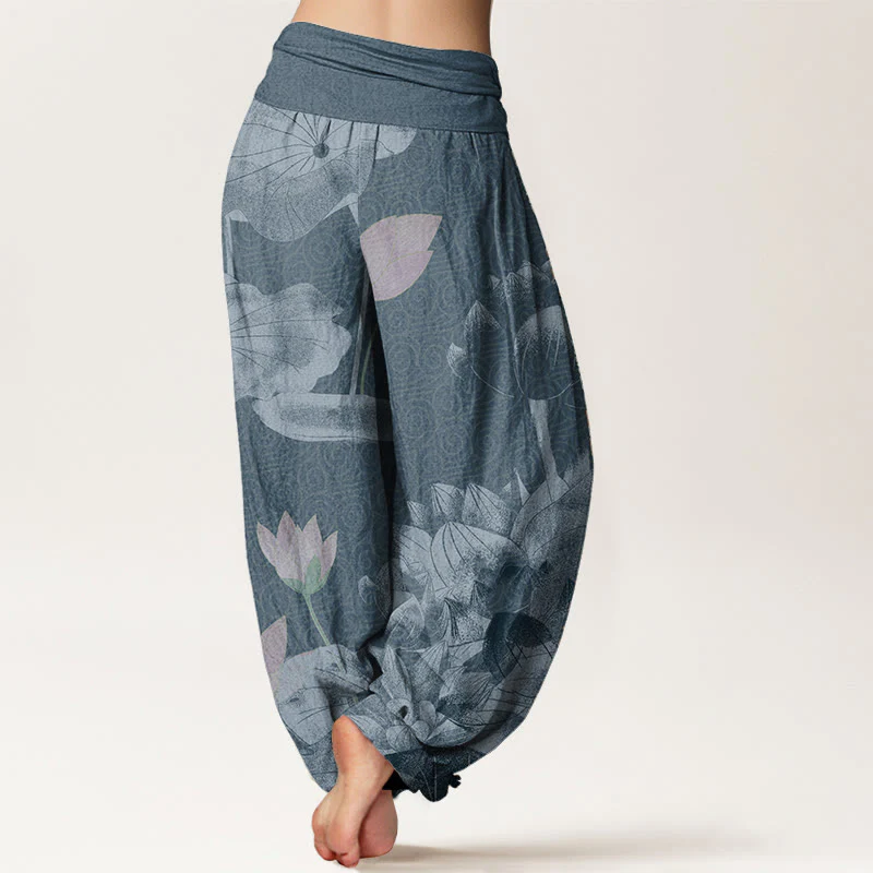 Pantaloni harem da donna con elastico in vita, in cotone rosa e bianco, con Buddha Stones - Image 6