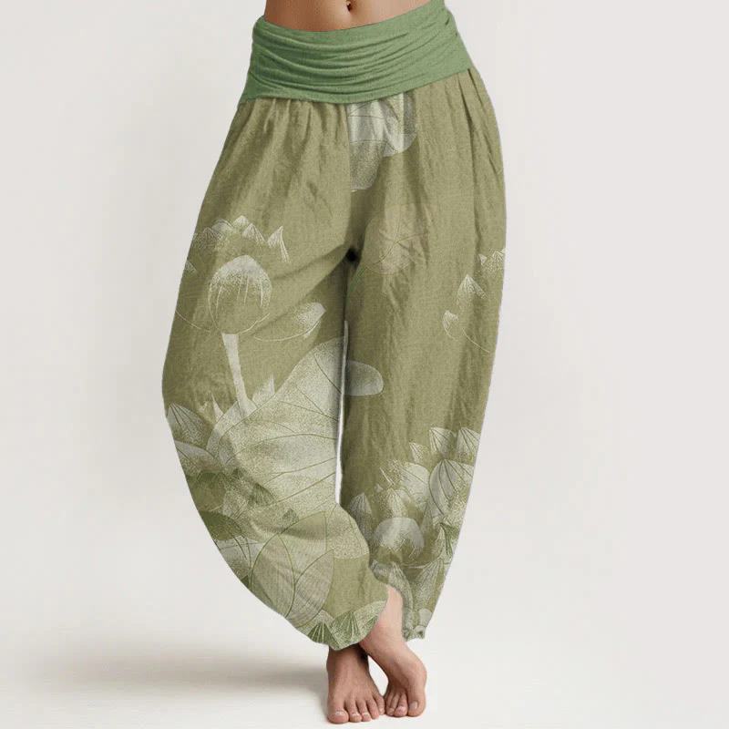 Pantaloni harem da donna con elastico in vita, in cotone rosa e bianco, con Buddha Stones - Image 8