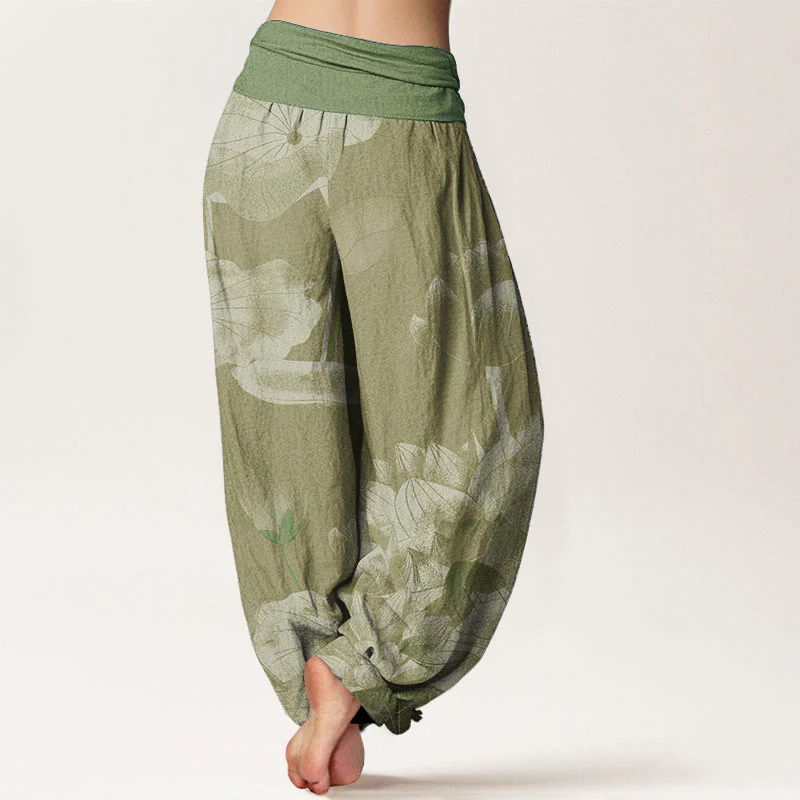 Pantaloni harem da donna con elastico in vita, in cotone rosa e bianco, con Buddha Stones - Image 9