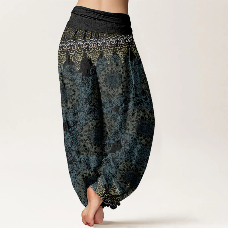 Pantaloni harem da donna con elastico in vita, in cotone, con motivi mandala triangolari e Buddha Stones - Image 19