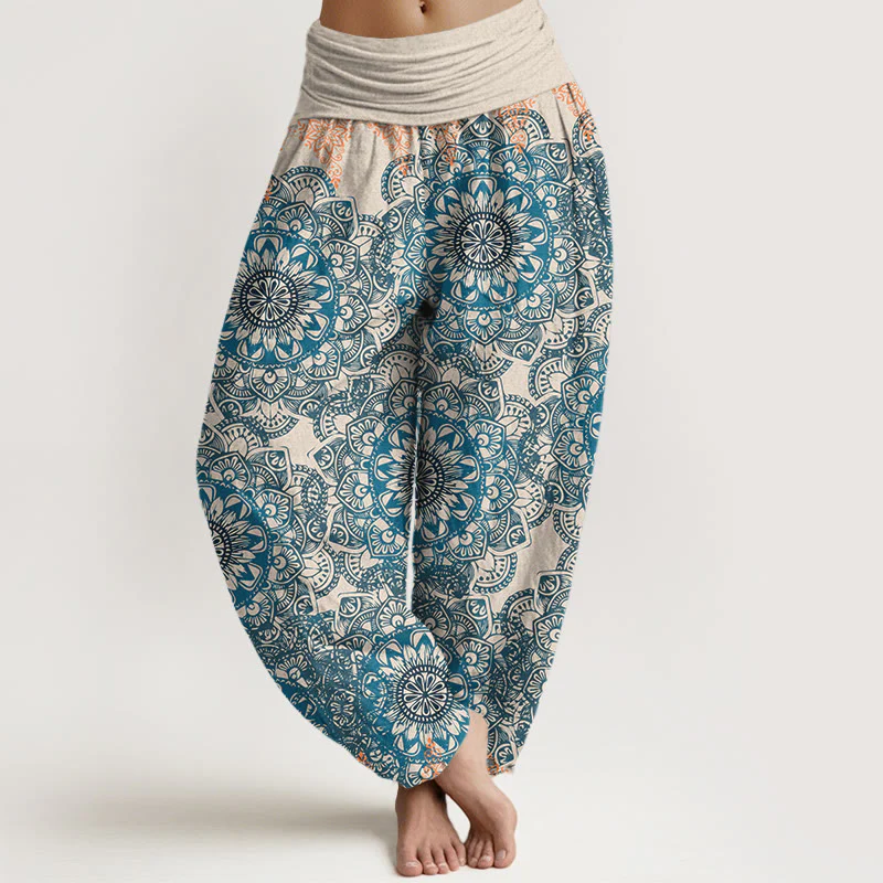 Pantaloni harem da donna con elastico in vita, in cotone, con motivi mandala triangolari e Buddha Stones - Image 5