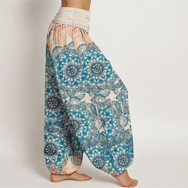 Pantaloni harem da donna con elastico in vita, in cotone, con motivi mandala triangolari e Buddha Stones - Image 6