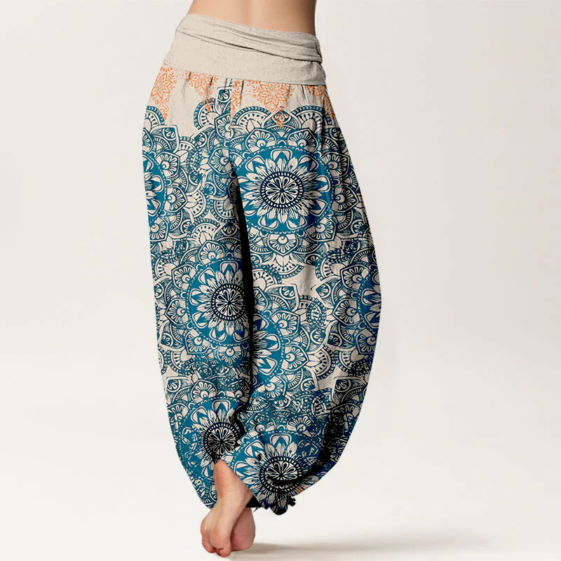 Pantaloni harem da donna con elastico in vita, in cotone, con motivi mandala triangolari e Buddha Stones - Image 7