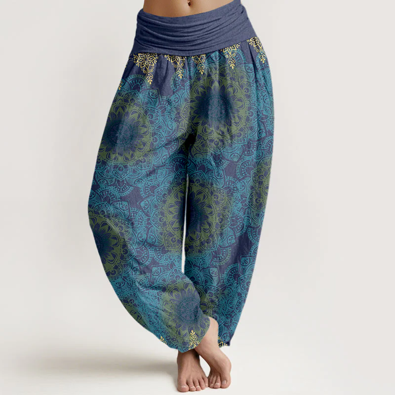 Pantaloni harem da donna con elastico in vita, in cotone, con motivi mandala triangolari e Buddha Stones - Image 8