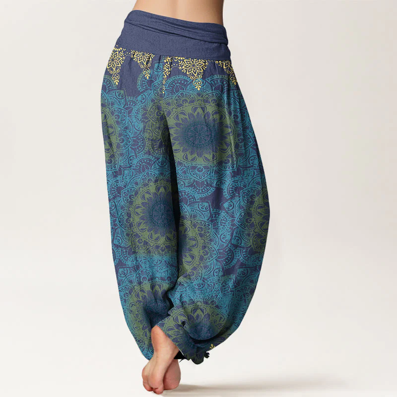 Pantaloni harem da donna con elastico in vita, in cotone, con motivi mandala triangolari e Buddha Stones - Image 9