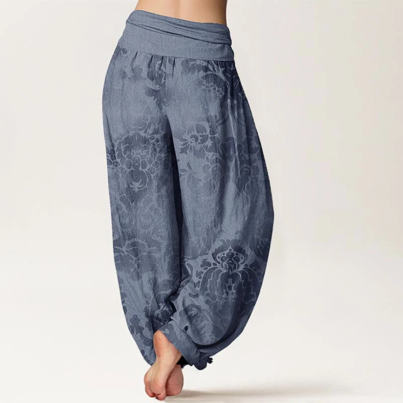 Pantaloni harem da donna con elastico in vita, in cotone, casual, con motivo a fiori e foglie, motivo Buddha Stones - Image 3