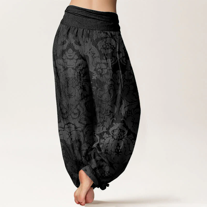 Pantaloni harem da donna con elastico in vita, in cotone, casual, con motivo a fiori e foglie, motivo Buddha Stones - Image 7