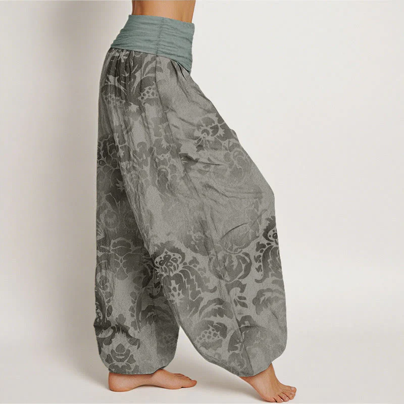 Pantaloni harem da donna con elastico in vita, in cotone, casual, con motivo a fiori e foglie, motivo Buddha Stones - Image 9