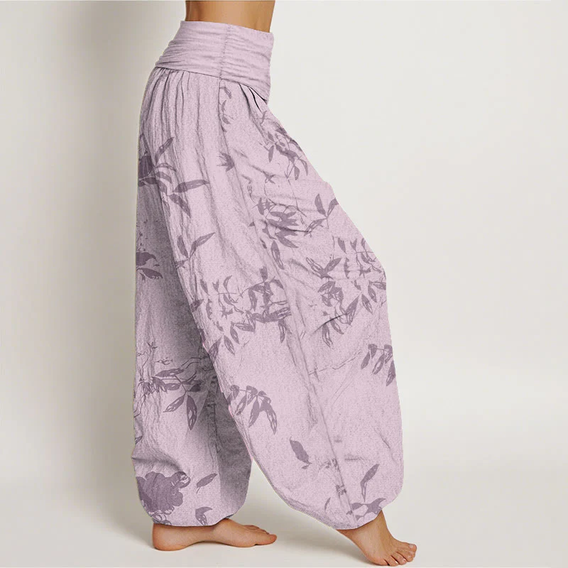 Pantaloni harem da donna con elastico in vita e motivo a rami di cotone con Buddha Stones - Image 10