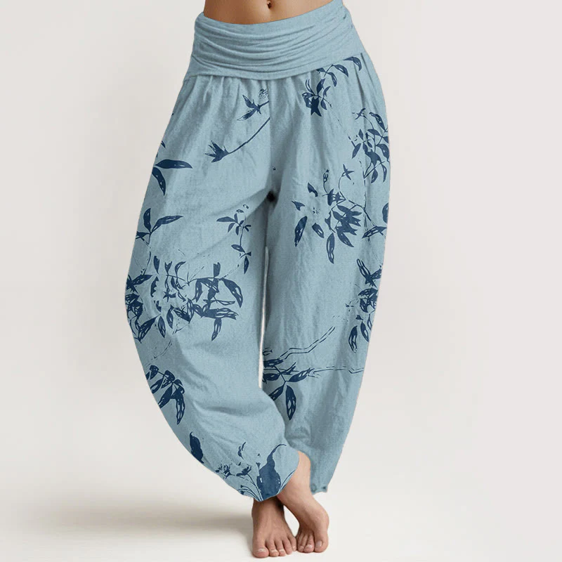 Pantaloni harem da donna con elastico in vita e motivo a rami di cotone con Buddha Stones - Image 5