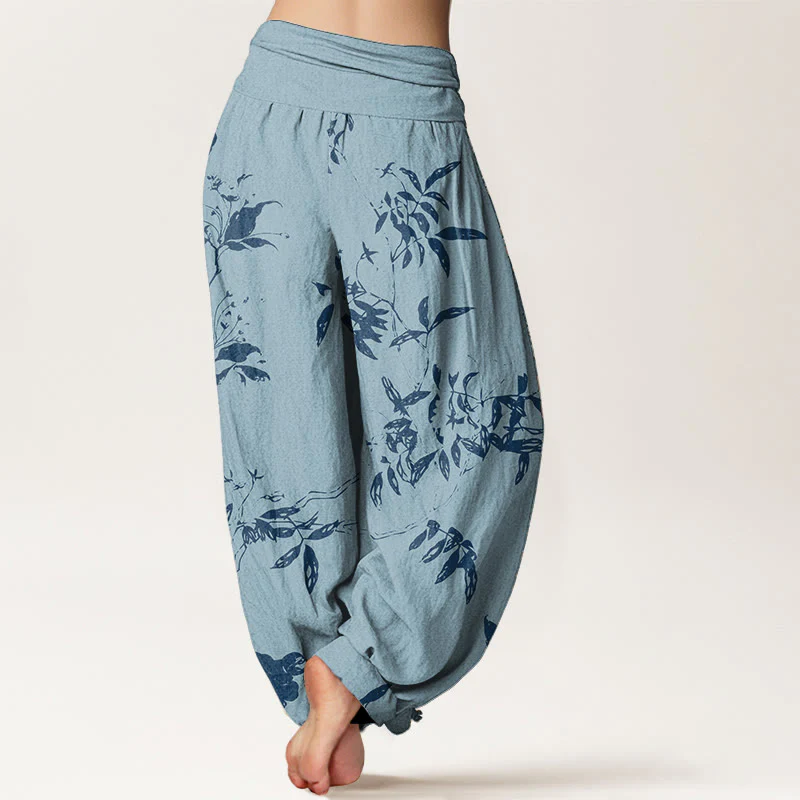 Pantaloni harem da donna con elastico in vita e motivo a rami di cotone con Buddha Stones - Image 6