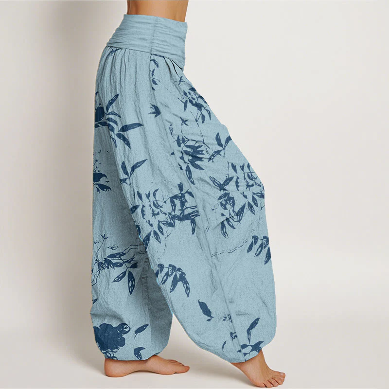 Pantaloni harem da donna con elastico in vita e motivo a rami di cotone con Buddha Stones - Image 7
