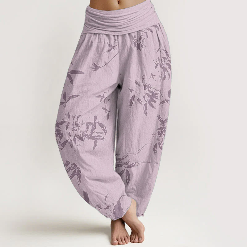Pantaloni harem da donna con elastico in vita e motivo a rami di cotone con Buddha Stones - Image 8