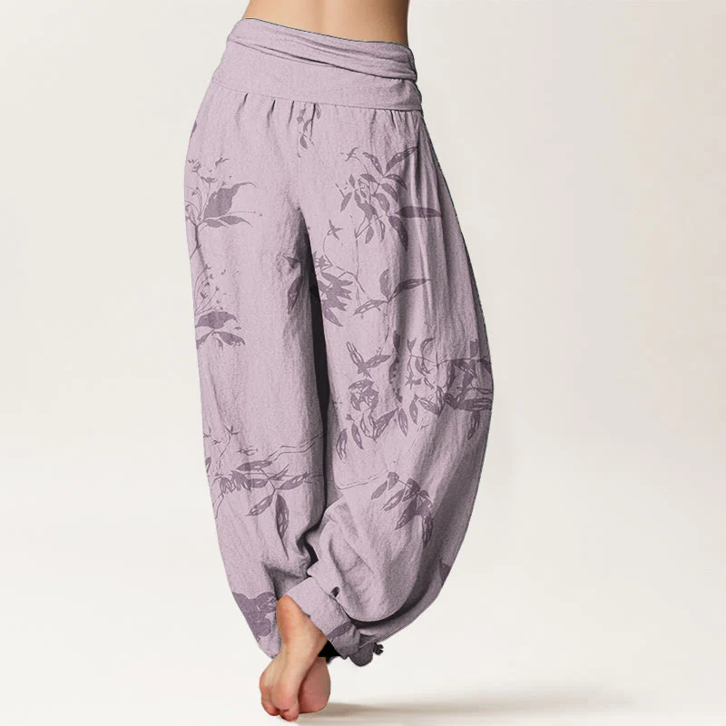 Pantaloni harem da donna con elastico in vita e motivo a rami di cotone con Buddha Stones - Image 9