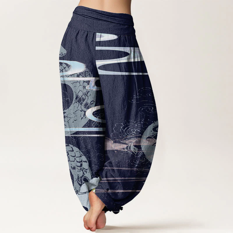 Pantaloni harem da donna in cotone con elastico in vita, motivo serpente, motivo nuvole di buon auspicio Buddha Stones - Image 10