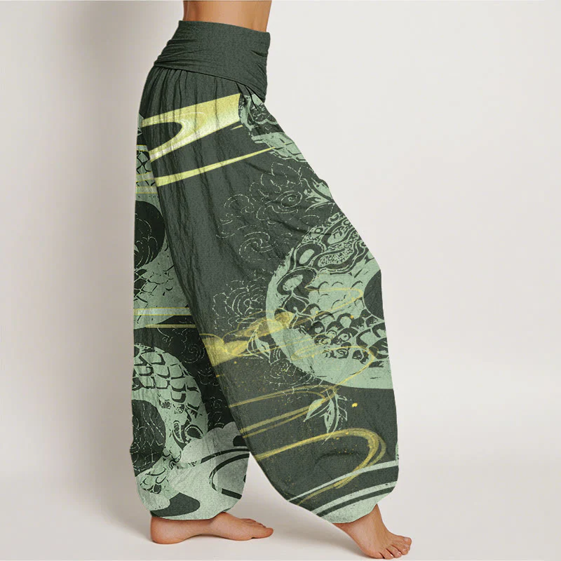 Pantaloni harem da donna in cotone con elastico in vita, motivo serpente, motivo nuvole di buon auspicio Buddha Stones - Image 6