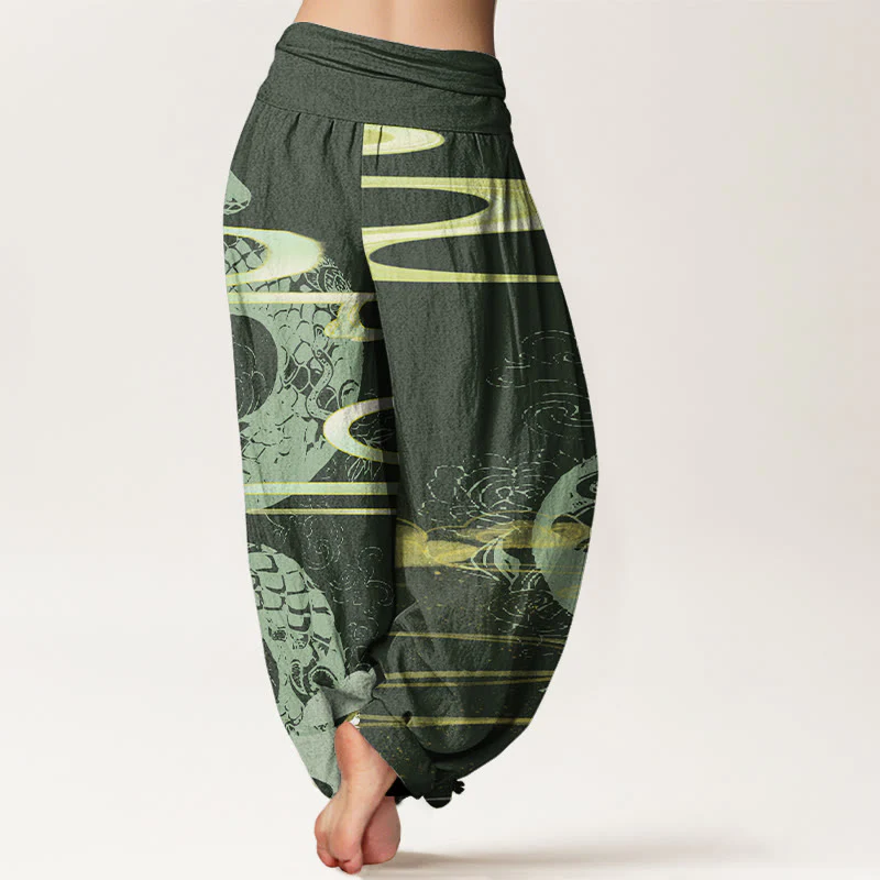 Pantaloni harem da donna in cotone con elastico in vita, motivo serpente, motivo nuvole di buon auspicio Buddha Stones - Image 7