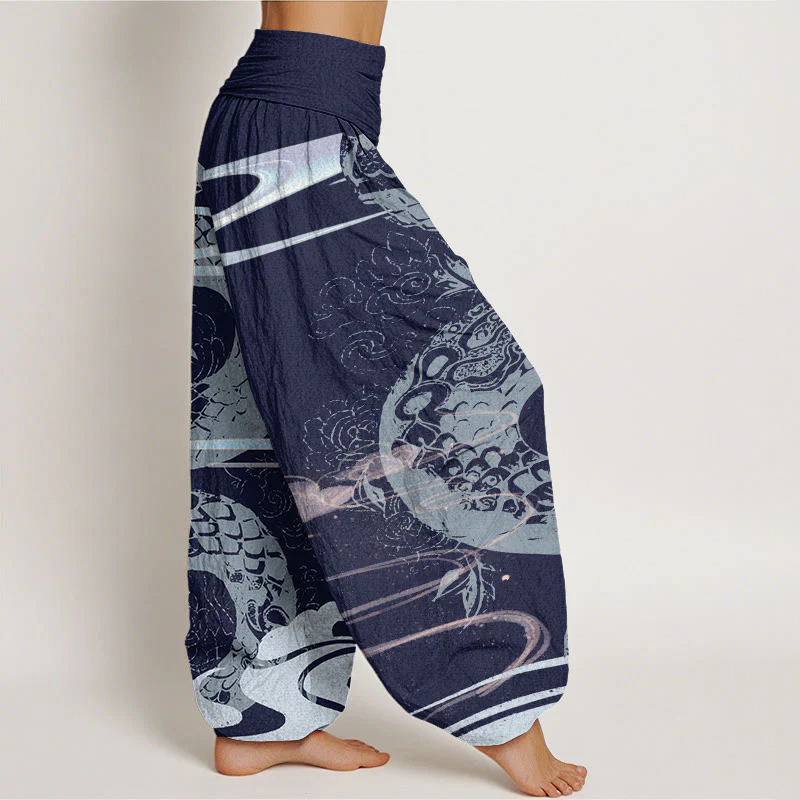 Pantaloni harem da donna in cotone con elastico in vita, motivo serpente, motivo nuvole di buon auspicio Buddha Stones - Image 9