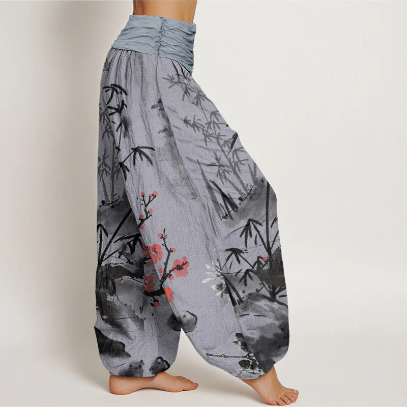 Pantaloni harem da donna con elastico in vita, motivo Buddha Stones Cotton Plum Blossoms Bamboo Orchids Chrysanthemums - Image 10