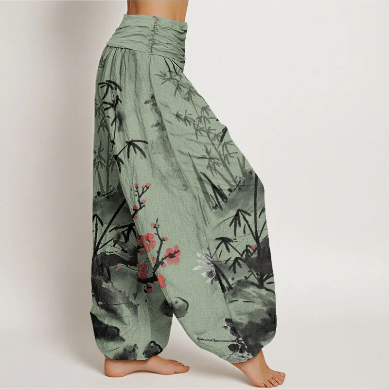 Pantaloni harem da donna con elastico in vita, motivo Buddha Stones Cotton Plum Blossoms Bamboo Orchids Chrysanthemums - Image 6