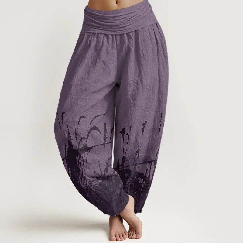Pantaloni harem da donna con elastico in vita e motivo erba selvatica in cotone con Buddha Stones - Image 8