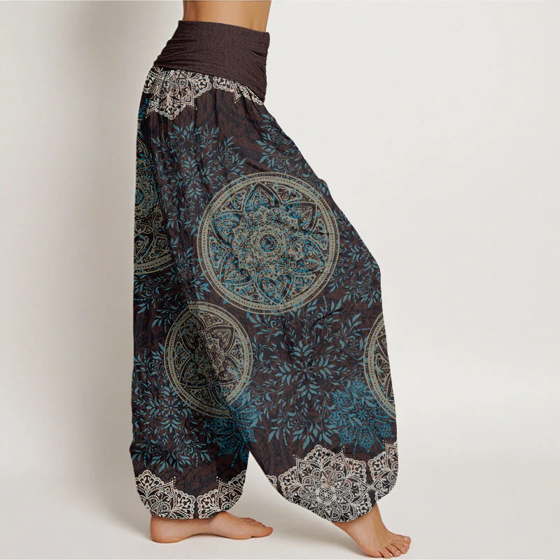 Pantaloni harem da donna con elastico in vita, motivo mandala in cotone con Buddha Stones - Image 2