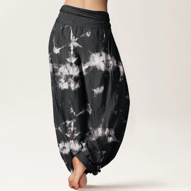 Pantaloni harem da donna con elastico in vita, motivo tie-dye, in cotone con linee bianche e pois, motivo Buddha Stones - Image 3