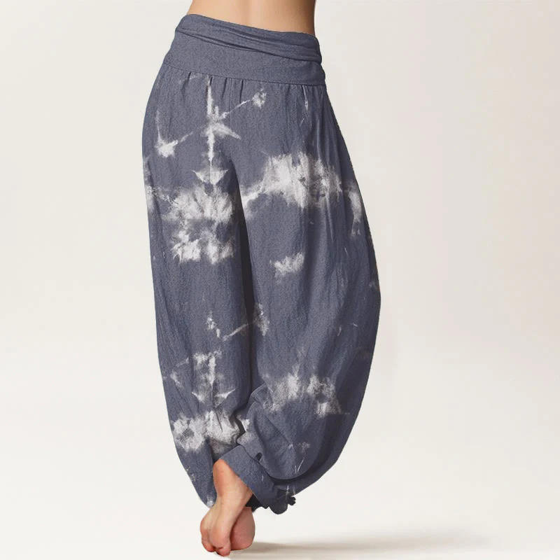 Pantaloni harem da donna con elastico in vita, motivo tie-dye, in cotone con linee bianche e pois, motivo Buddha Stones - Image 7