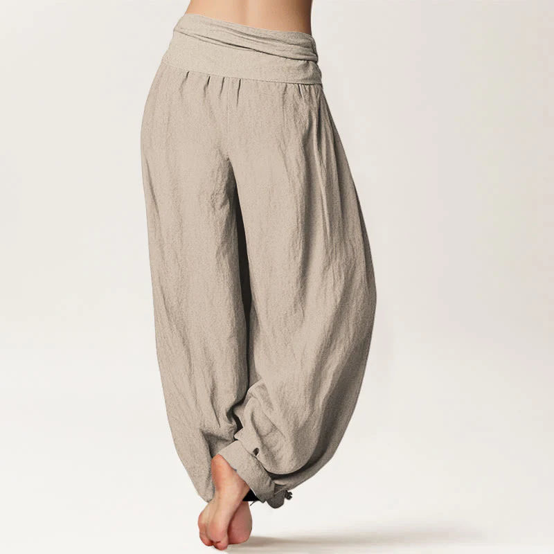 Pantaloni harem in cotone con elastico in vita e motivo con Buddha Stones, loto in fiore e simbolo Om - Image 13