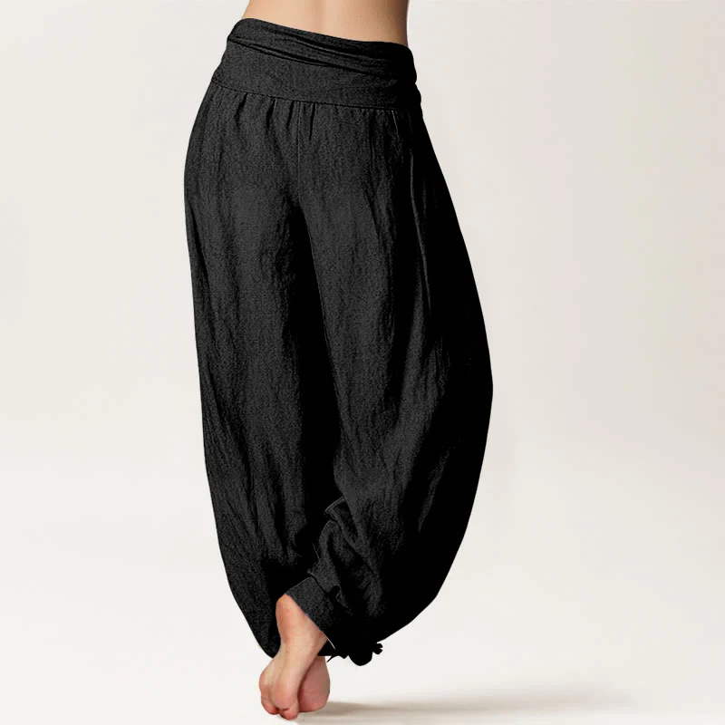 Pantaloni harem in cotone con elastico in vita e motivo con Buddha Stones, loto in fiore e simbolo Om - Image 7