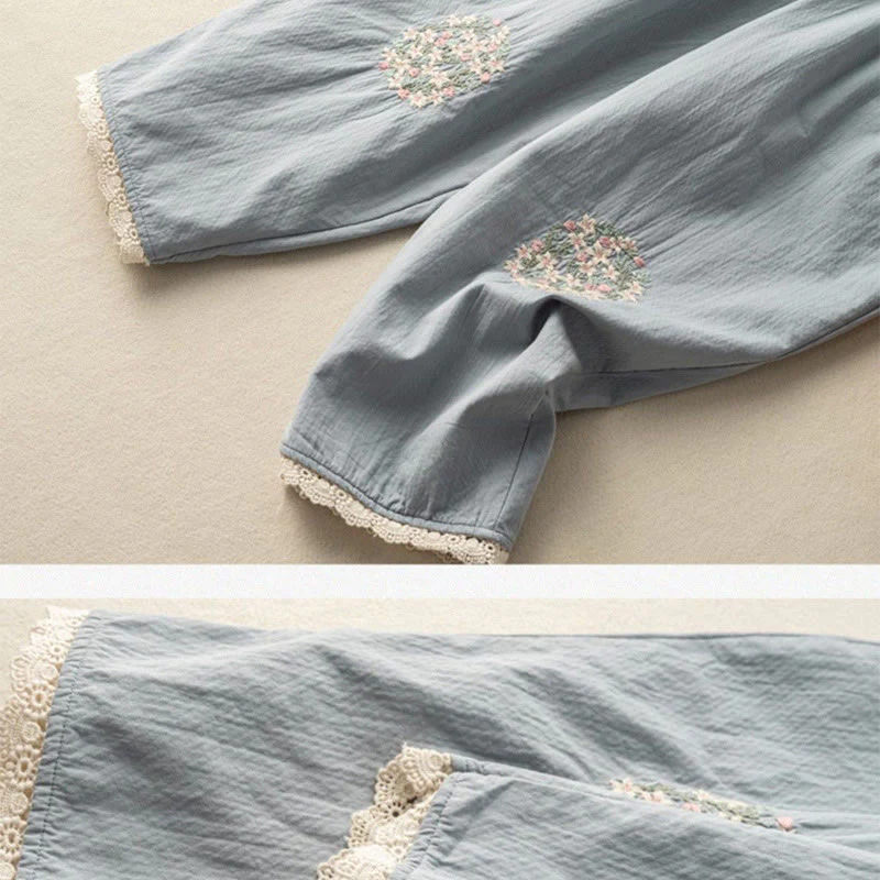 Pantaloni harem in cotone ricamati con pizzo casual Buddha Stones tasche - Image 7