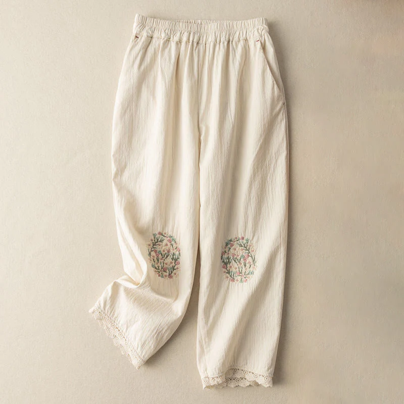 Pantaloni harem in cotone ricamati con pizzo casual Buddha Stones tasche - Image 8