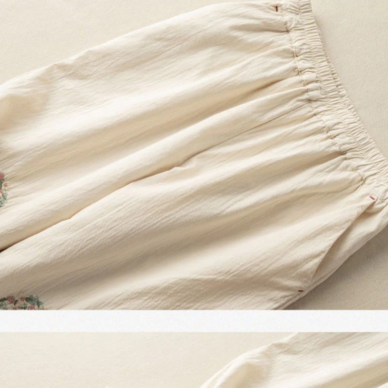 Pantaloni harem in cotone ricamati con pizzo casual Buddha Stones tasche - Image 9