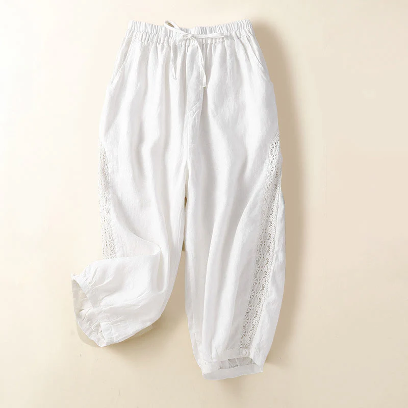 Pantaloni harem larghi con coulisse e tasche, motivo floreale in tinta unita con Buddha Stones - Image 10
