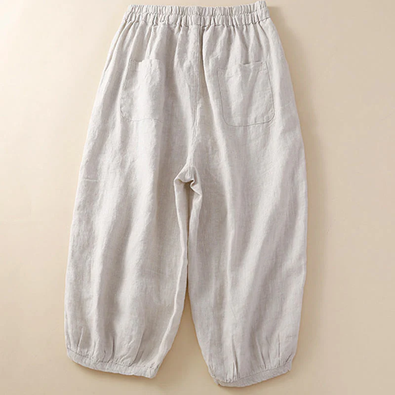 Pantaloni harem larghi con coulisse e tasche, motivo floreale in tinta unita con Buddha Stones - Image 2