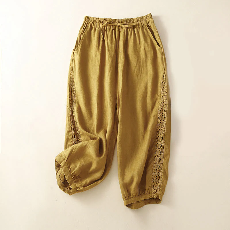 Pantaloni harem larghi con coulisse e tasche, motivo floreale in tinta unita con Buddha Stones - Image 30