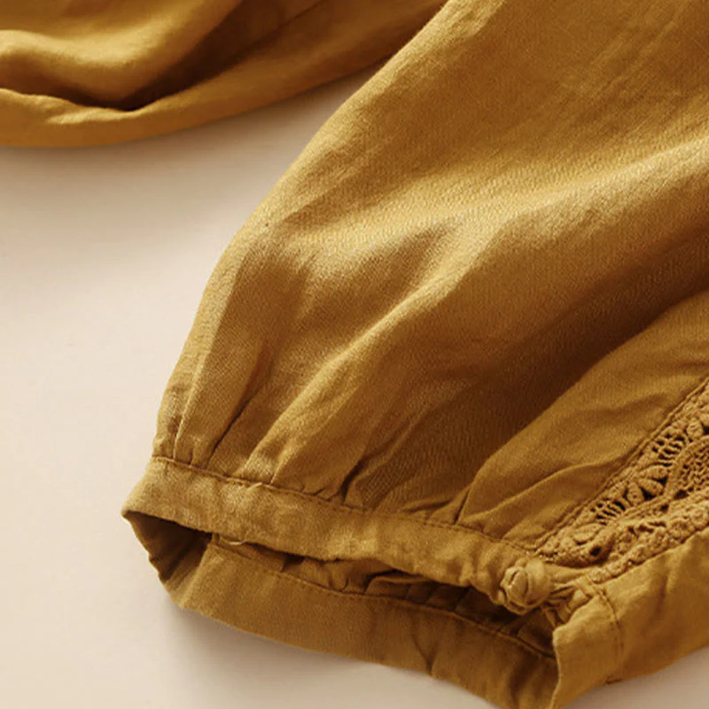 Pantaloni harem larghi con coulisse e tasche, motivo floreale in tinta unita con Buddha Stones - Image 32