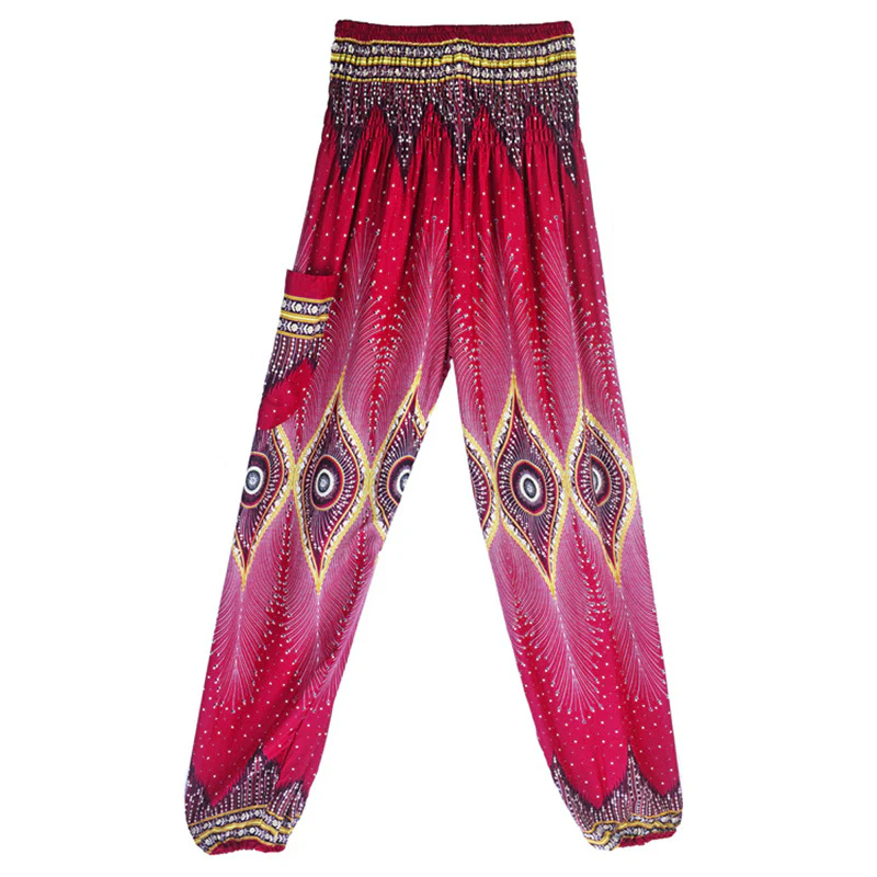 Pantaloni harem larghi con motivo a arricciatura, a vita alta, da yoga, da donna, con piccoli occhi di pavone e pietre Buddha Stones - Image 5