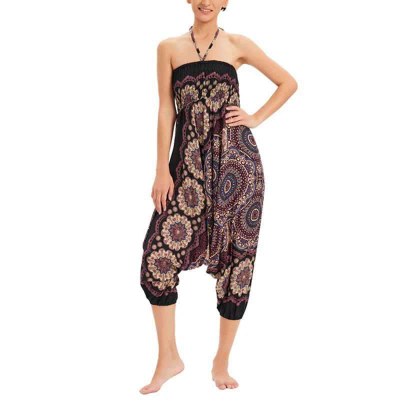 Pantaloni harem larghi con motivo a fiori mandala, pantaloni a vita alta, pantaloni da tuta, pantaloni da due stili Buddha Stones - Image 12