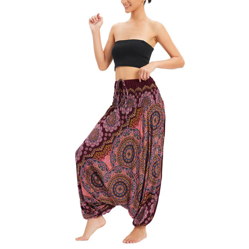 Pantaloni harem larghi con motivo a fiori mandala, pantaloni a vita alta, pantaloni da tuta, pantaloni da due stili Buddha Stones - Image 15