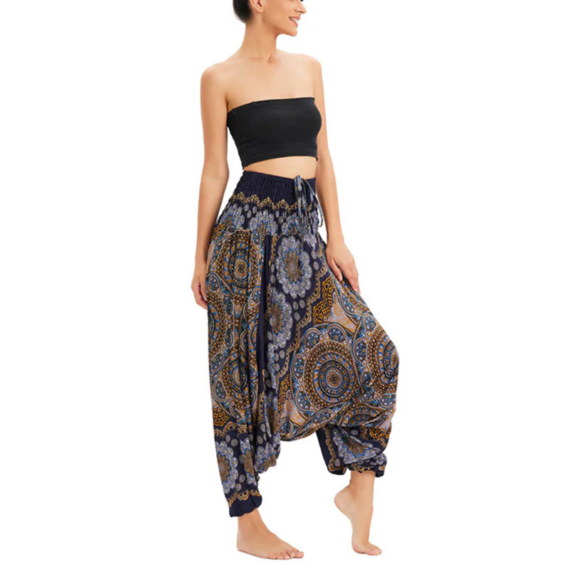 Pantaloni harem larghi con motivo a fiori mandala, pantaloni a vita alta, pantaloni da tuta, pantaloni da due stili Buddha Stones - Image 20
