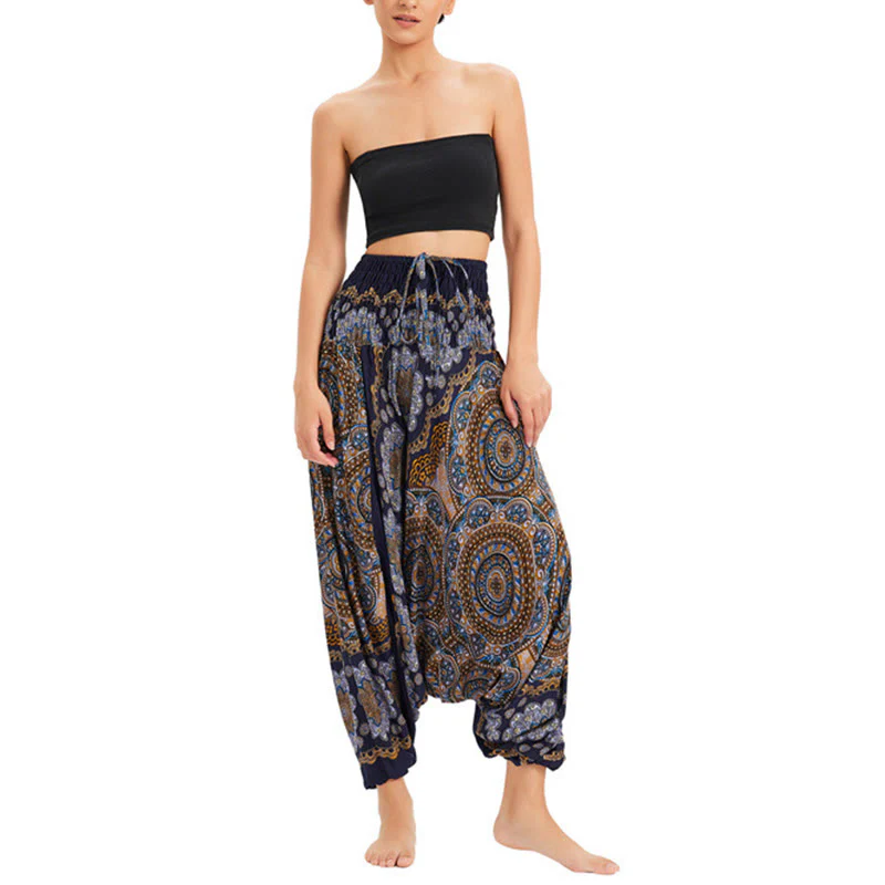 Pantaloni harem larghi con motivo a fiori mandala, pantaloni a vita alta, pantaloni da tuta, pantaloni da due stili Buddha Stones - Image 21