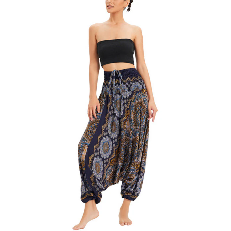Pantaloni harem larghi con motivo a fiori mandala, pantaloni a vita alta, pantaloni da tuta, pantaloni da due stili Buddha Stones - Image 22