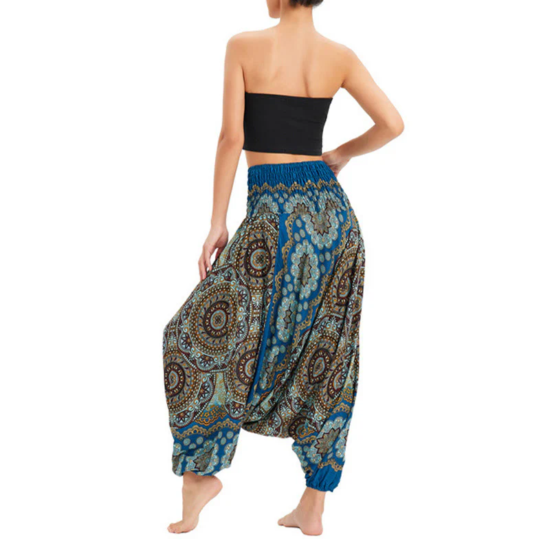 Pantaloni harem larghi con motivo a fiori mandala, pantaloni a vita alta, pantaloni da tuta, pantaloni da due stili Buddha Stones - Image 30