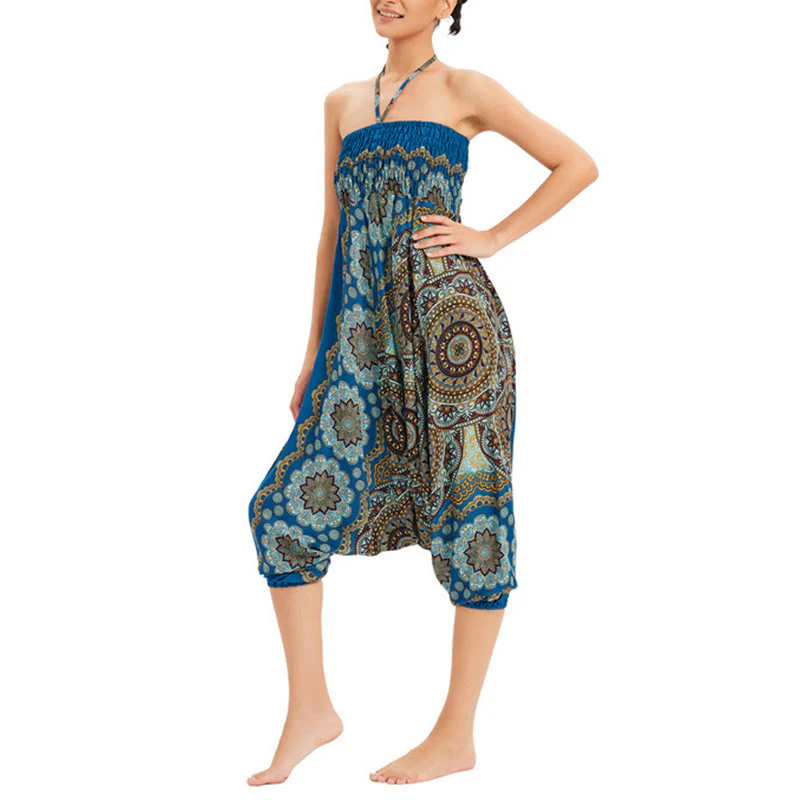 Pantaloni harem larghi con motivo a fiori mandala, pantaloni a vita alta, pantaloni da tuta, pantaloni da due stili Buddha Stones - Image 31