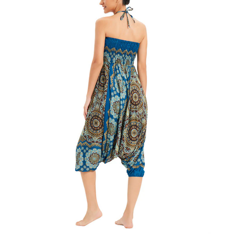 Pantaloni harem larghi con motivo a fiori mandala, pantaloni a vita alta, pantaloni da tuta, pantaloni da due stili Buddha Stones - Image 33