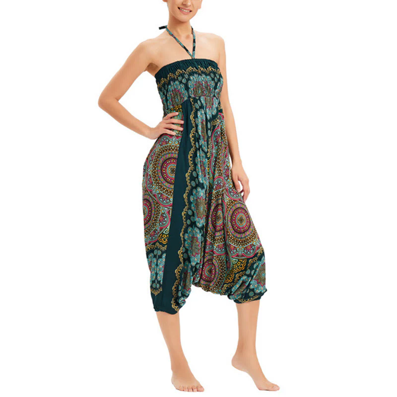 Pantaloni harem larghi con motivo a fiori mandala, pantaloni a vita alta, pantaloni da tuta, pantaloni da due stili Buddha Stones - Image 5