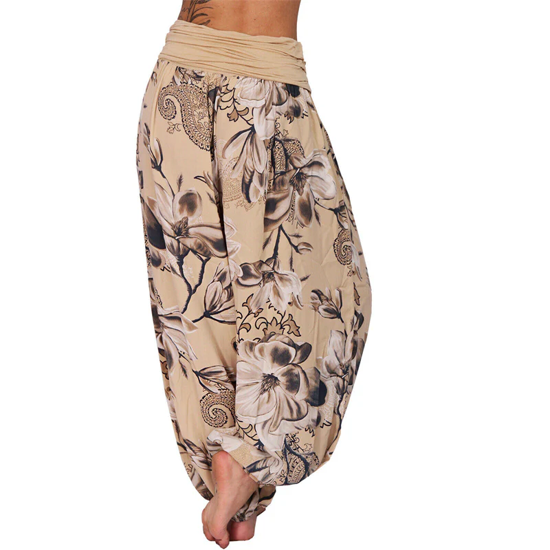 Pantaloni harem larghi con motivo a foglie di fiore Buddha Stones, pantaloni da yoga da donna - Image 10